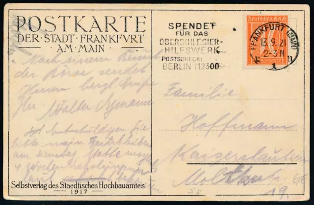 Deutsches Reich DR Mi 163 EF AK Postkarte Stadt Frankfurt 1921 Nr. 21 Römer