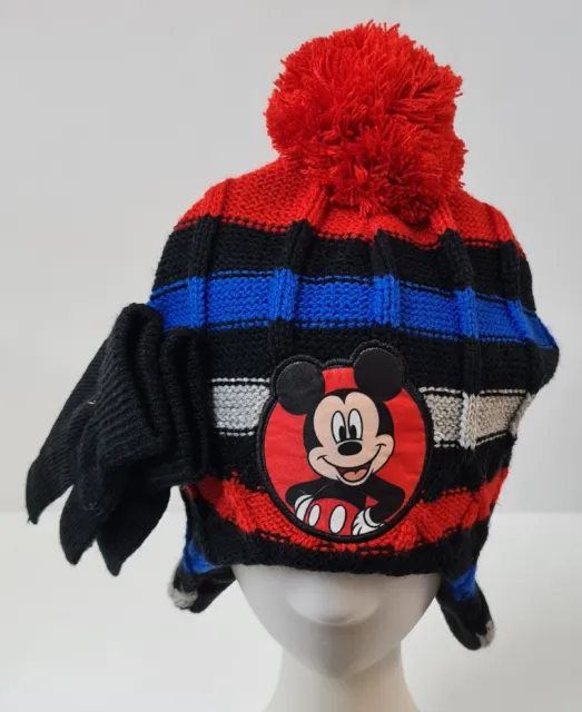 Mickey Mouse Beanie & Gloves Set Boys Kids Embroidered Pre-Owned Disney