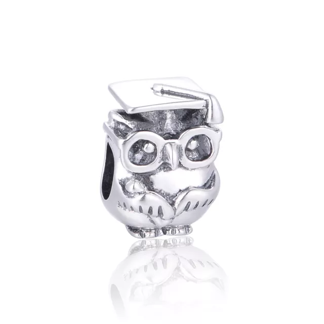 Graduation Owl Charm, SILVER Jewellery, Animal Charms for Bracelet, Bangle Bead