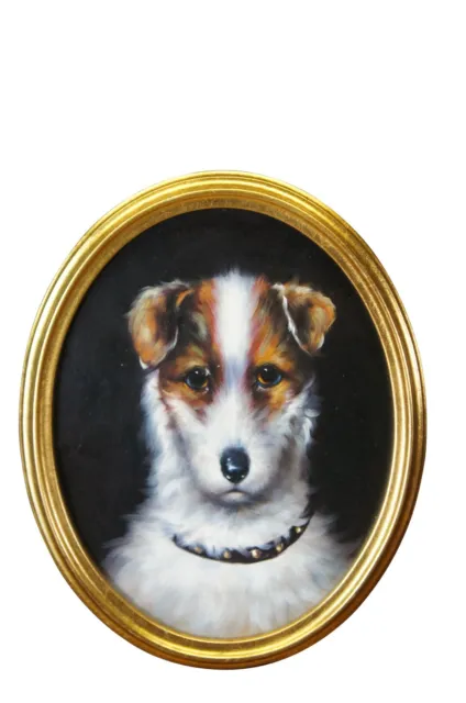 Vintage 20th Century Terrier Portrait Oil Painting on Board Gold Frame Realism