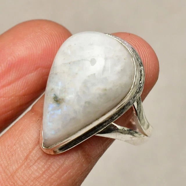 Bague En Argent 925 Avec Pierre De Lune Naturelle Ovale - Faite Main, Personnalisable - Neuf Inde