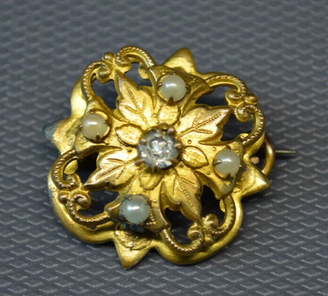 Broche Ancienne Avec Perles - Bijou Vintage, Longueur 42 Mm, Parfaite Pour Customiser