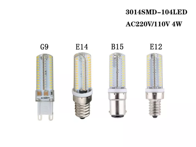 B15 E14 E12 G9 4W 104SMD 3014 110V 220V LED Mais Lampen Glühbirne Leuchte Birne