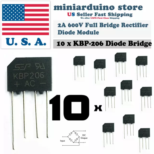 10PCS KBP206 Generic Diode Full Bridge Rectifier 2A 600V 4PIN