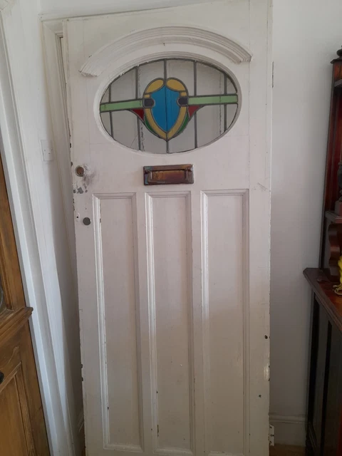 Reclaimed Old Edwardian Victorian Wooden Panel Front Door Stained  glass