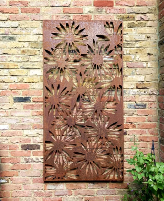 Wonderful Steel Garden Daisies wall plaque art rectangular rustic 77.5cm tall