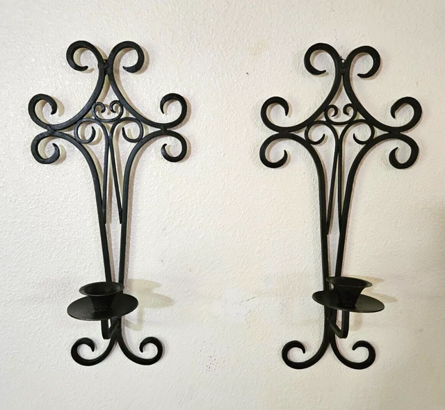 Wrought Iron Wall Sconce Candle Holders - Pair Black Metal Candle Holders India