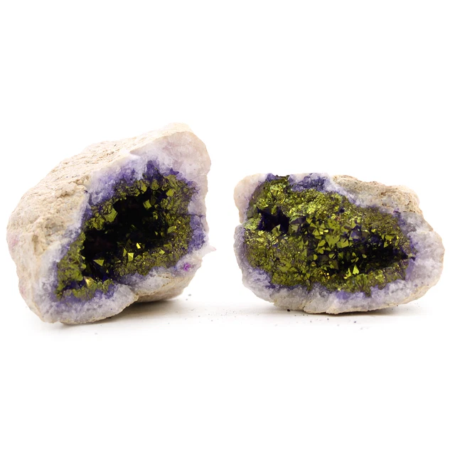 Farbige Calsitgeoden - Naturgestein - Lila & Gold