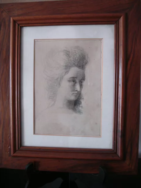 Beau dessin ancien encadré portrait de femme école française du XVIIIe siècle ?