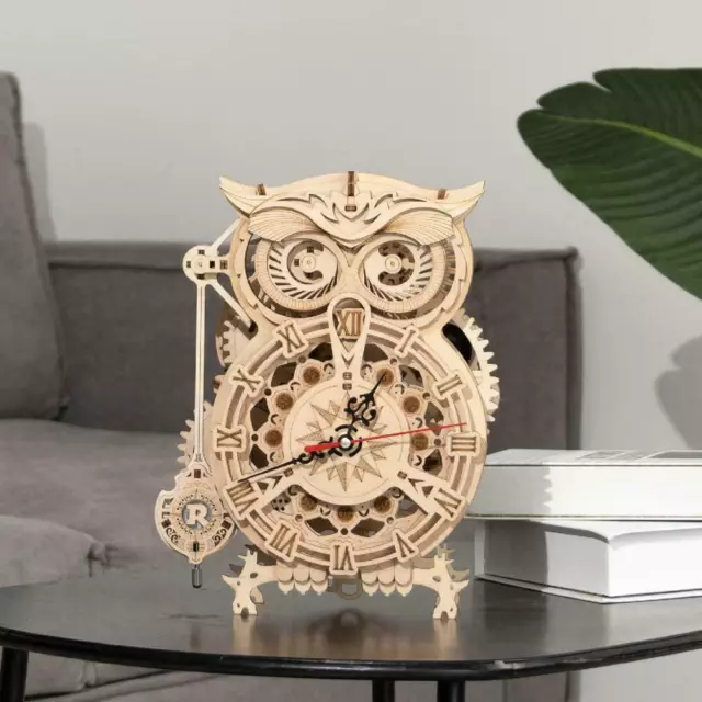 ROKR Mechanical Gear 3D Wooden Puzzle Owl Clock Assembly Building Kits Xmas Gift