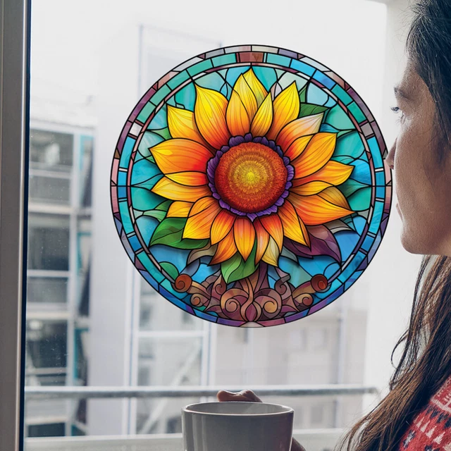 2PCS Sunflower Window Clings Anti-Collision Static Rainbow Glass Stickers
