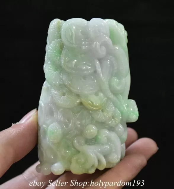 3" Old Chinese Natural Emerald Jade jadeite Carved Tree Statue Pendant
