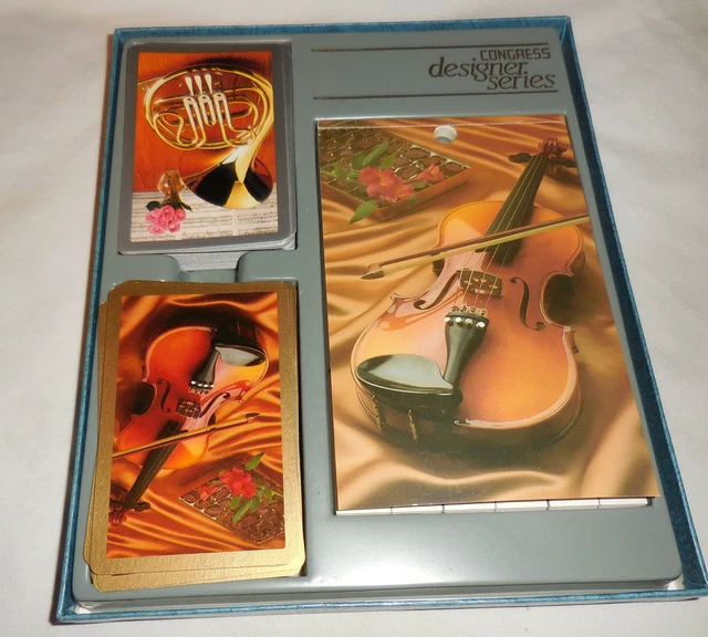 2 Decks playing Cards Congress designer Musical Instruments Bridge Score vintage