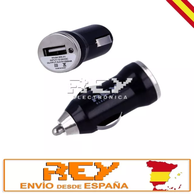 Adaptador Cargador Mechero Coche USB 12-24V 1000mA Negro i42