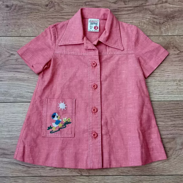 Camicia vintage anni '60 St Michael M&S ragazze paperino rosa anatra - età 2
