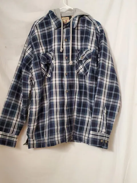 Red Head Jacket Mens XL Blue Plaid LS Zip Flannel Quilted Shirt Hoodie Shacket