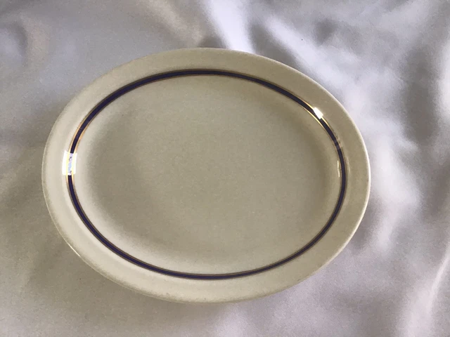 Vintage Railroad, China Oval Plate, Syracuse Econo Rim Blue Gold ￼Border Train