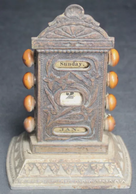 Cast Iron Victorian Fancy Perpetual Desk Calendar - Bank - Vintage