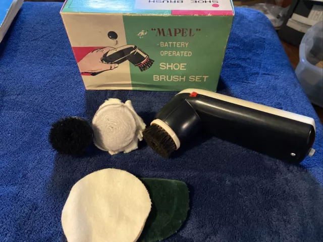 Vintage Mapel Battery Operated SHOE BRUSH Set 1 Brushing Head & 2 Buffing Heads