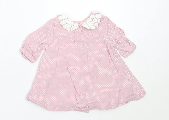 mamas & papas Girls Pink Cotton Shift Size 0-3 Months Round Neck