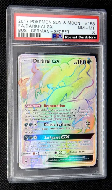 Pokemon Darkrai GX secret-rare Rainbow DE 158/147 Burning Shadows PSA 8 NM-Mint
