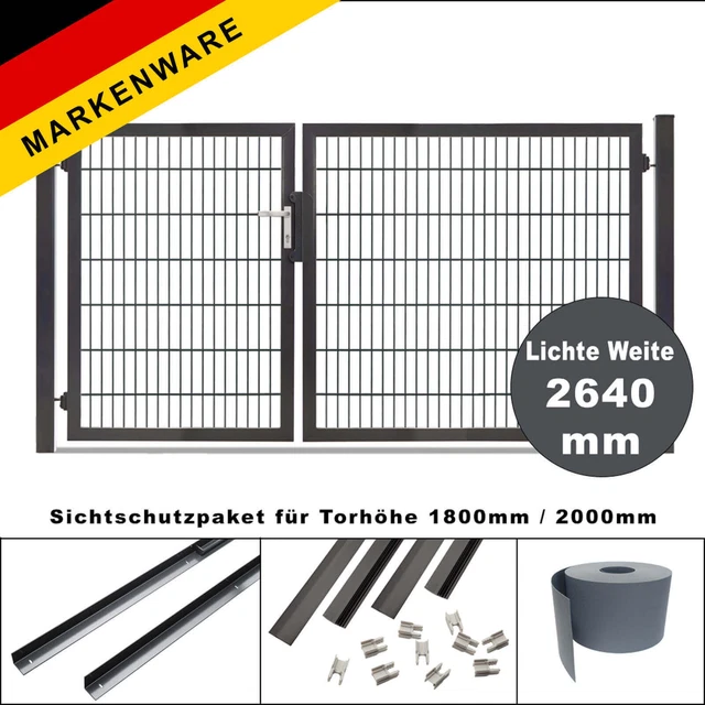 Gartentor Aus Stahl, Anthrazit – 125x100 Cm, Doppeltor Mit Schloss, Verzinkt & Pulverbeschichtet, Inkl. Pfosten