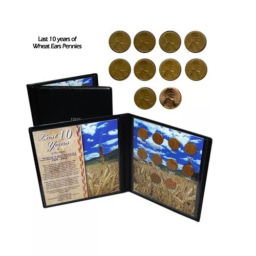 Last 10 Years of Lincoln Wheat Ears Pennies Cents in Collections Display Folder