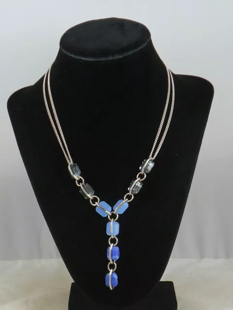 Kenneth Cole New York Silvertone BLUE MOOD Mixed Faceted Stone Y Drop Necklace