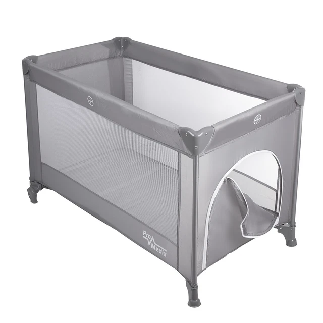 BABY TRAVEL COT + Sliding Door Lock Set Toddler Grey Crib Mesh Sides