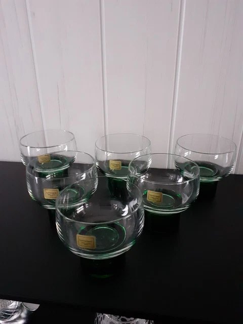 6 Verre A Eau Ou Orangeade Luminarc Cristal D'arques Vigne Pied Vert Vintage