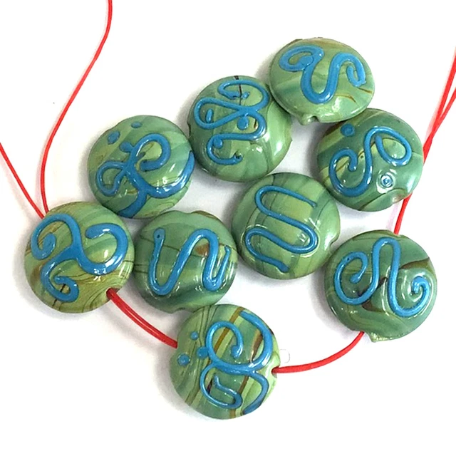 Handmade LampWork Glass Green S Symbol beads 18mmm 8pcs (G19)a FREE SHIPPING