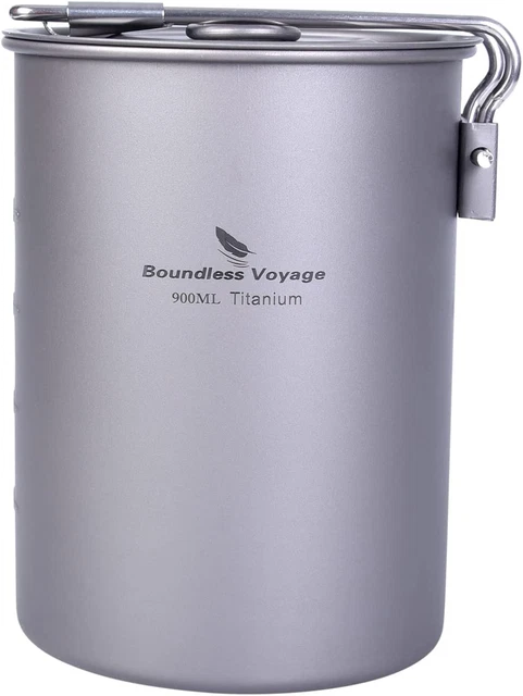 Titanium Cup for Camping, Outdoor Hanging Pot with Lid, Folding Handle and Spork