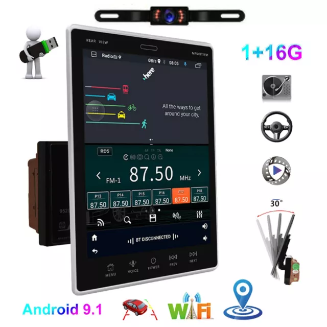 WiFi 9.5" Double 2Din Car Stereo Radio Android 10.1 GPS FM Touch Screen + Camera