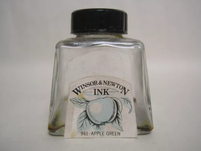 Winsor and Newton Apple Green Ink Bottle, 1950s, made in England