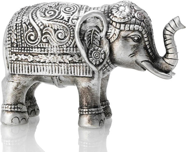 Small Elephant Statue Home Office Decoration, 4 Inch Good Lucky Silver