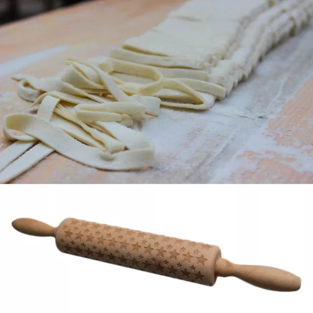 Classic Wooden Rolling Pin with Engraved Pattern, Ideal for Baking