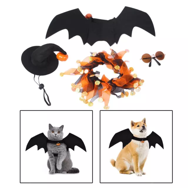 Halloween-Haustierkostüm-Set Fledermausflügel mit Glockenhexenhut für