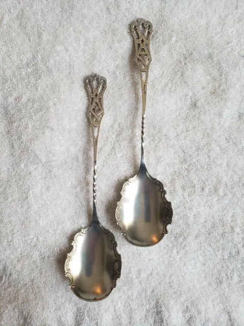 Pair English Sterling Silver Pierced Handle SERVING SPOONS/SALAD SET Birm. 1901