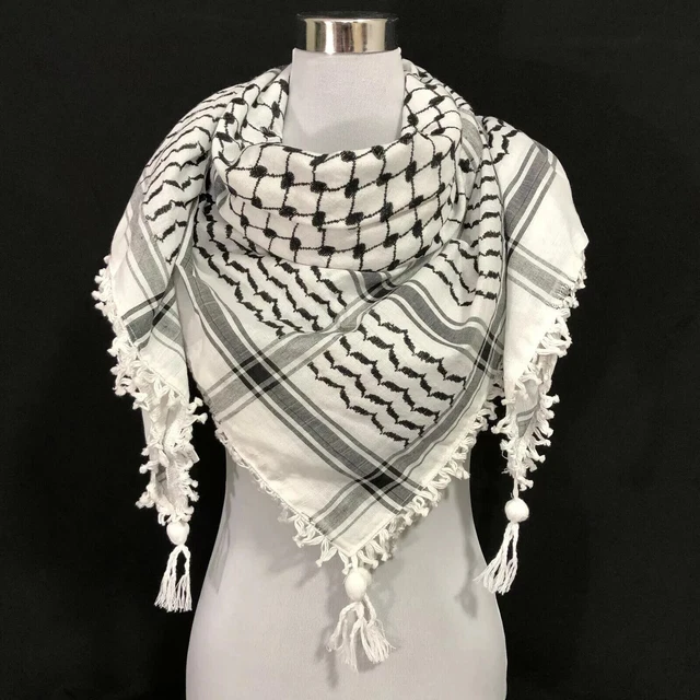 Foulard Keffiyeh Shemagh Palestinien – Coton, 47x47 Pouces, Rayé Blanc – Fait Main En Inde