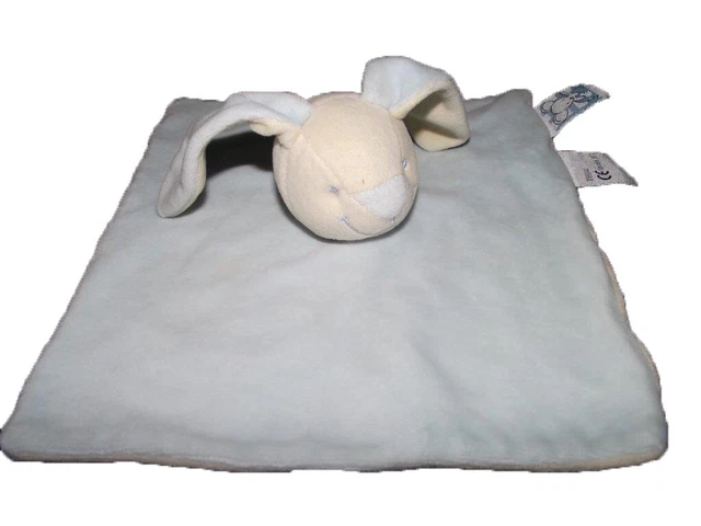 Doudou Amtoys Lapin Bleu carre bleu dessous blanc  Plat