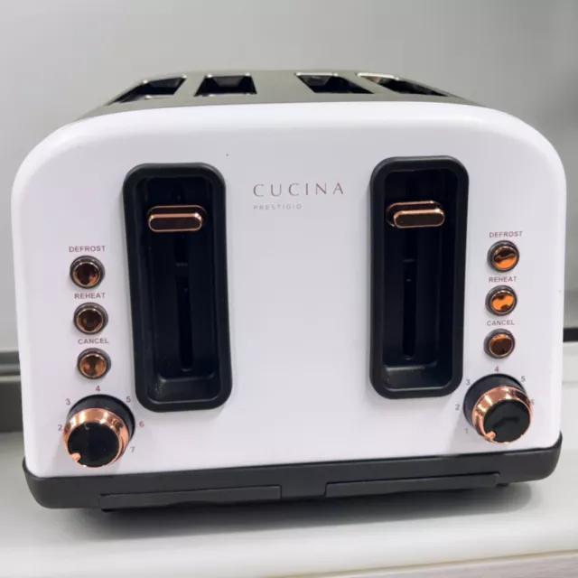 Cucina Prestigio 4 Slice Toaster White with Rose Gold Accents