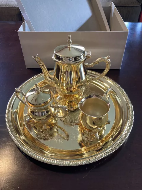 Vintage 4 Piece Davco Silver Ltd. Mini Gold Coffee / Tea Service Set Complete