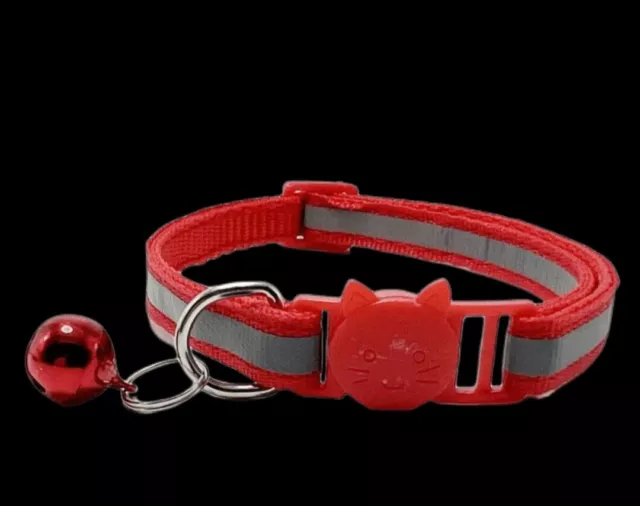 Red Safety Release Cat Kitten Collar Reflective Bell Hi Vis Adjustable