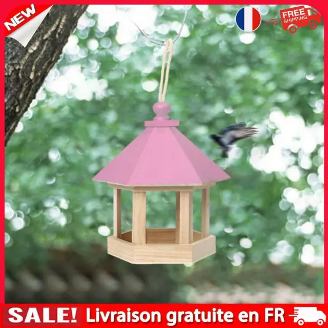 Garden Window Wooden Birdhouse Cage Bird Seeds Food Feeder (Pink)