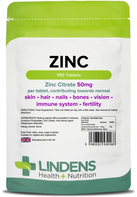 Zinc 100 Tablets 50mg High Strength Immune Health Lindens