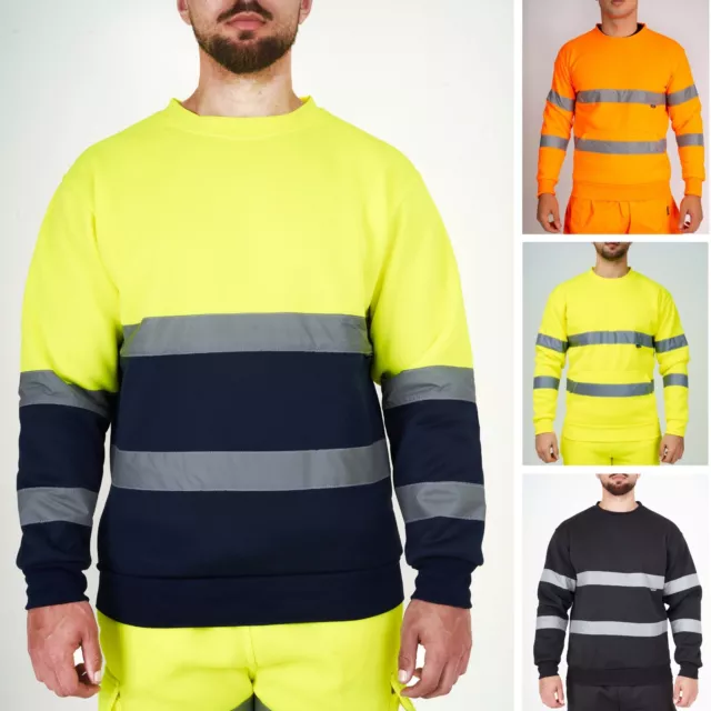 Hi Vis Viz Crew Neck Sweatshirt Visibility Safety Work Jumper Sweater S-3XL