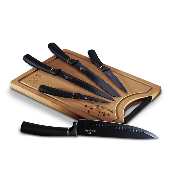 Berlinger Haus Messer-Set mit Schneidebrett 6 tlg. Schwarz-Roségold