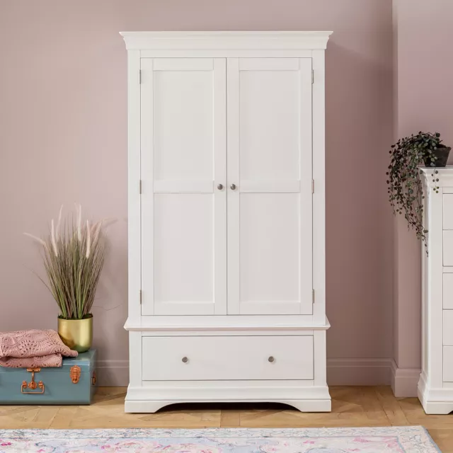 Wilmslow White Painted 2 Door 1 Drawer Double Wardrobe - Gents Hanging - WLM12