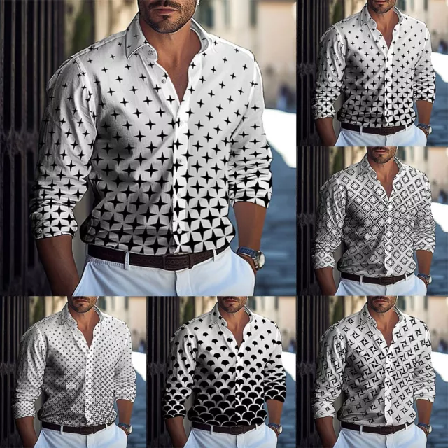Chemise homme à manches longues boutonnée imprimé en 3D pour vêtements de pl