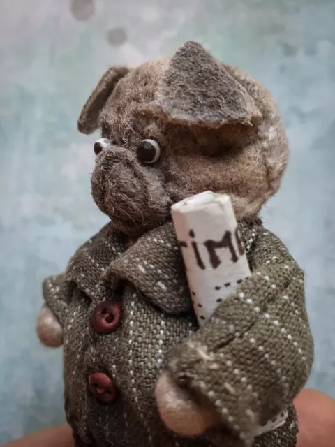 Miniature Textile Teddy Pug Dog Figurine / Ornament /Decor